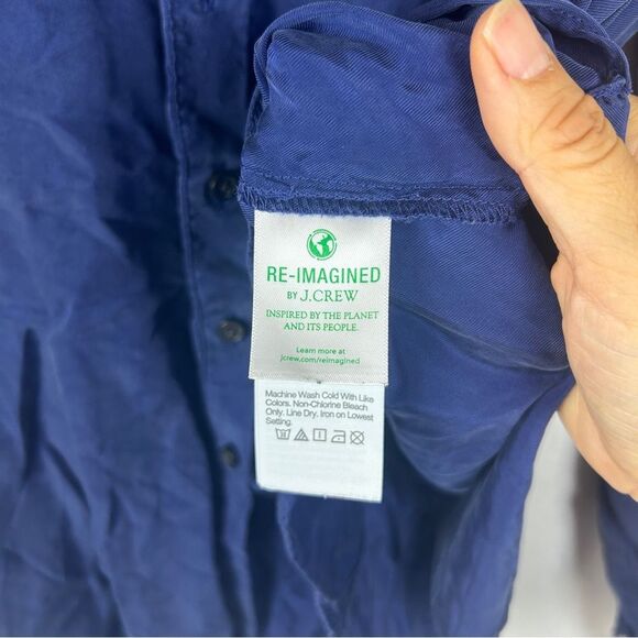 J. Crew navy ruffle collar cuff button blouse top size M - Picture 6 of 9